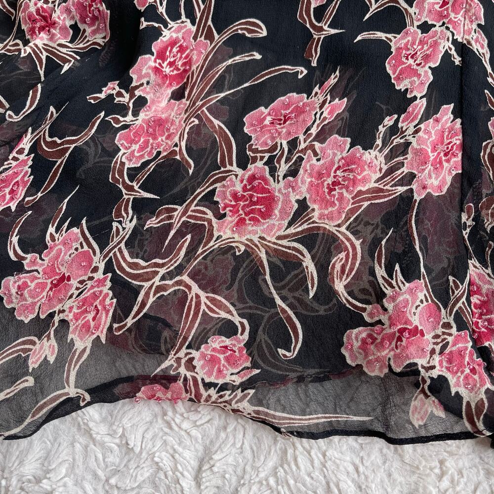 ICE silk beaded floral maxi dress long cowl neck vintage Y2K‎ pink black fairy M - Picture 10 of 17